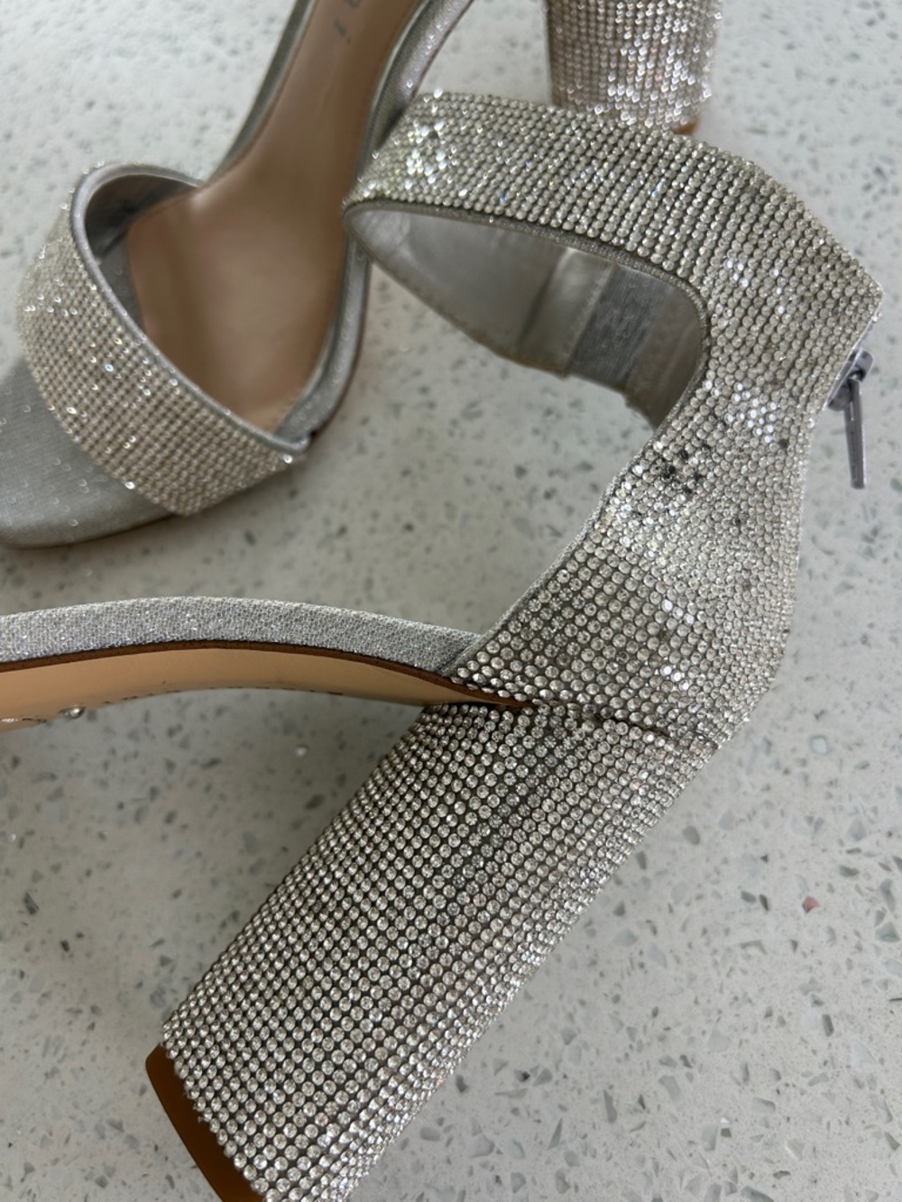 Gianni Bini Silver Rhinestone Block Heel Sandals - Picture 2 of 7